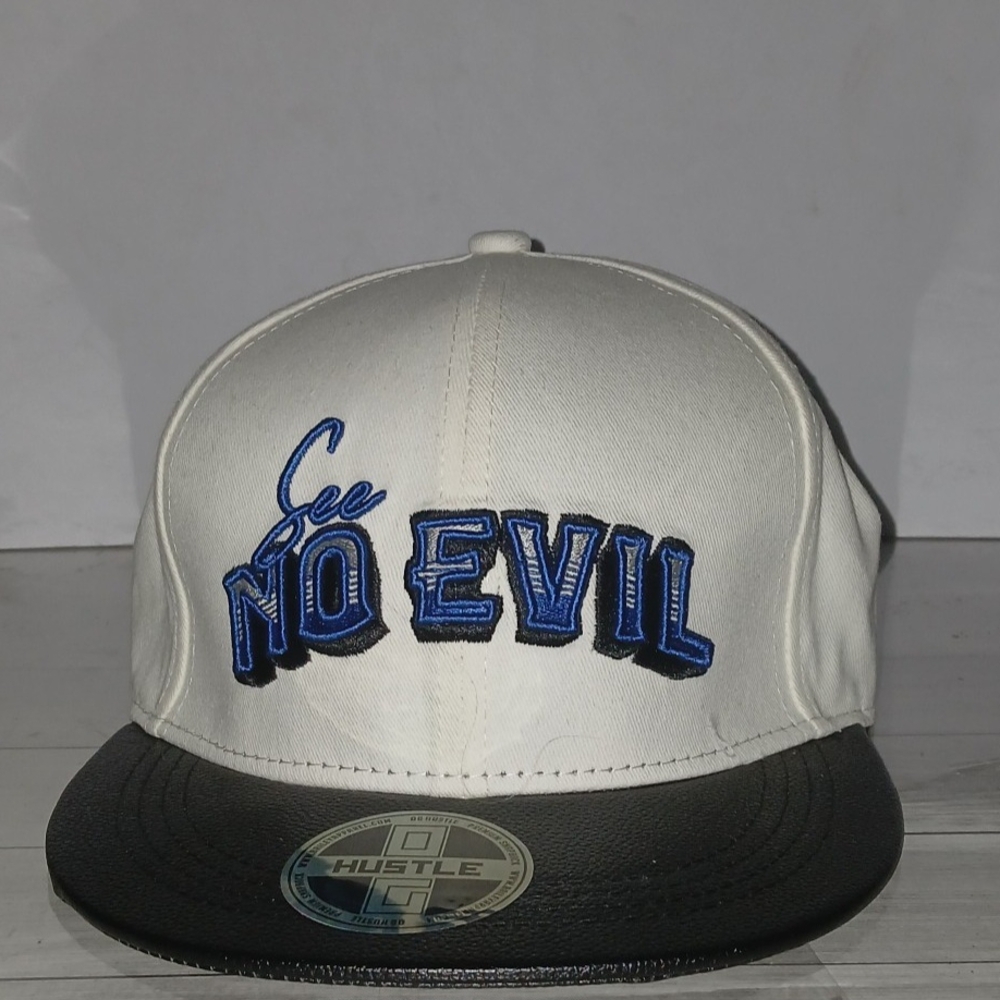 White and Black Cap with Blue Embroidery